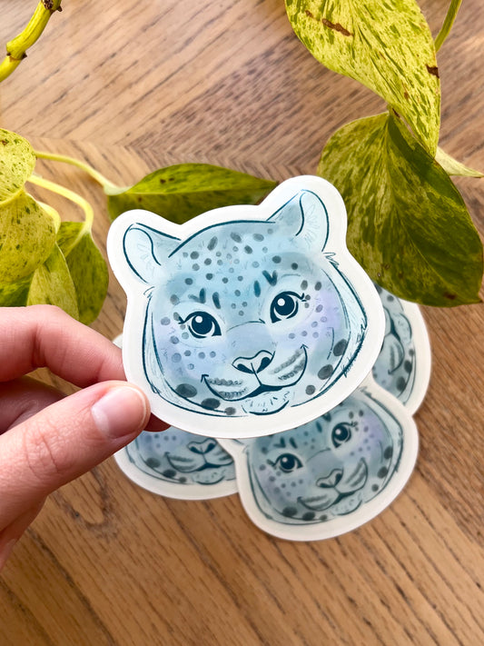 Happy Snow Leopard Vinyl Sticker